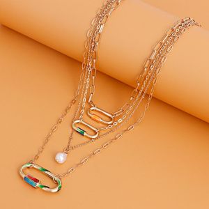 pendant necklace necklace designer cool multi-layered geometric hollow oval pearl pendant necklace, hip-hop street necklace multilayer jewlery for women trend 02
