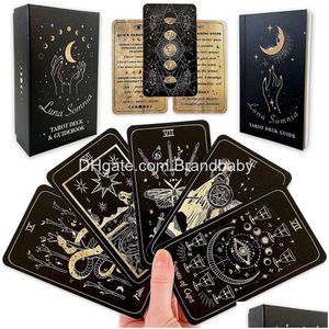 Kortspel Luna Somnia Tarot Shores of Moon Deck med guidebok Box Game 78 Kort Komplett FL Starry Dreams Celestial Astrology Witc Dhcui
