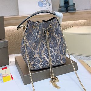 Sparkling Snake Skin Pattern Totes Designer Luxury Fashion Golden Chains Bucket Bag For Womens Ladies Casual Trendy Vintage Shoulder Bags