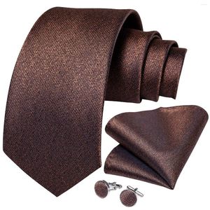 Bow Ties Classic Brown Solid Silk For Men 8cm Wedding Formal Business Accessories Polyester Necktie Pocket Square Gift Drop