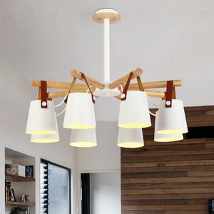 Lampy wiszące projektant żyrandol oświetlenie nowoczesne żyrandole LED z żelaznymi abażurami 110 V 220V drewniane luksres holowanie