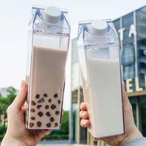 500ml/1000ml新しい牛乳カートンウォーターボトル透明なプラスチックポータブル透明箱ジュースティーボトル用