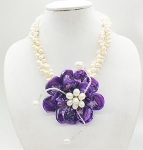 Gargantilha Charming Mulher Jóias. Colar de flor de pérolas de água doce concha noiva bonita casamento 18 pol.