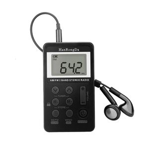 Hanrongda Mini Radio Portable AM/FM Dual Band Stereo Pocket Mottagare med Battery LCD Display Earphone HRD-103