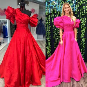 Tarik Evening Dress Puff Sleeves High Slit Taffeta One-Shoulder Lady Prom Pageant Gown Winter Formal Evening Party Wedding Guest Red Capet Runway Mother of the Bride