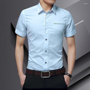 Camisas casuais masculinas de verão Camisas masculinas de manga curta Gola POLO Abotoamento simples Estampa fina Moda Versão coreana Negócios Pedalar