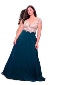 Plus Size Evening Dresses Deep V-Neck Beading Prom Gowns A-Line Floor Length Chiffon Appliques Formal Dress