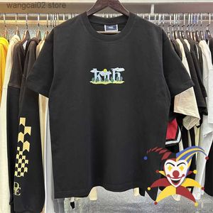 Men's T-Shirts 2023ss Kith T-Shirt Men Women Sunshine White Clouds Fun Forest Tags Loose Short Sleeve Tee T230602