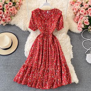 Casual Dresses Gentle Style Doll Neck Chiffon Dress with Broken Flowers 2023 Summer Fairy Super French Girl First Love