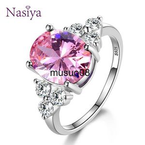 Band Rings Women's Jewelry 925 Sterling Silver Rings White Pink Light Blue Champagne Zircon Oval Wedding Ring J230602