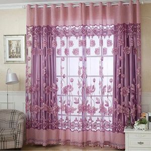 Wholesale Simple modern European-style high-end sheer floral voile tulle rod pocket curtain fine window curtain drape valance