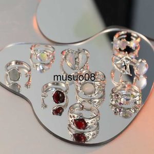 Anéis de banda Y2k Anéis abertos irregulares Moonstone Coração Anéis de dedo para mulheres Meninas Kpop Sweet Cool Trendy Estética Jóias Presentes Atacado J230602