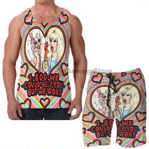Men's Tracksuits Summer Casual Funny Print Men Tank Tops Women Trixie And Katya Line Board Beach Shorts Sets Fitness Sleeveless Vest