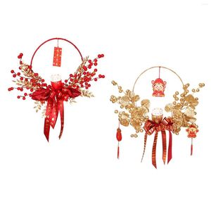 Coroa de flores decorativas para decoração do ano chinês redonda para pendurar na parede para ambientes internos e externos