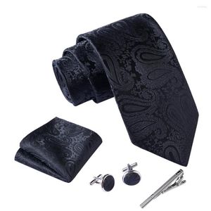 Papillon Ikepeibao Uomo Nero Paisley Cravatta Set con Hankie Gemelli in metallo Clip Set Abito formale Accessorie Hombre Performance Tie