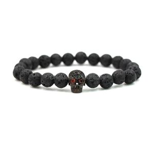 Beaded 8Mm Black Lava Stone Microinlaid Zirconium Boutique Bracelet Natural Volcanic Fashion Men And Women Jewelry Drop Delivery Brac Dh1Hs