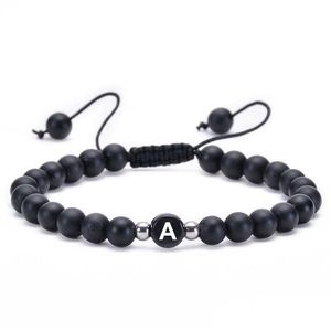 Beaded Fashion Natural Stone Bracelets AZ 26 буквы черные бусины Onyx Бросье плетена