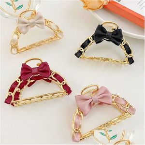 Clamps Geometric Metal Hair Claw Women Elegant Gold Bow Hollow Vintage Clips Headband Hairpin Fashion Accessories Drop Delivery Jewe Dhnrb