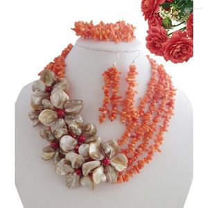 Collana Orecchini Set Fabulous African Bridal Coral Bead Red Wedding Set 20