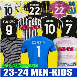 Camisas de futebol adulto 2023 2024 Home Away MILIK DI MARIA VLAHOVIC KEAN POGBA CHIESA McKENNIE LOCATELLI top jerseys 23 24 homens kit infantil juventus unifor S-4XL