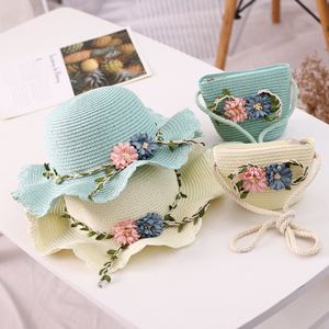 Plecaki Summer Kids Flower Caps Bag Girl Sandy Beach Hat Baby Moneta Śliczna splot Tourse Tourse Childrens Messenger Plecak 230601