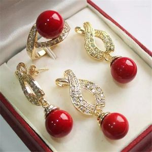 Halskette Ohrringe Set 12mm 15 Farben Südsee Shell Perle Ring Anhänger Zirkon Schmuck Für Frauen Mädchen Luxus Feine Accessoires