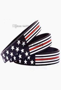 Thin Blue Line American Flag Silicone Wristband Thin Red Line USA Flag Hand circle Fashion Bracelets C02226352286