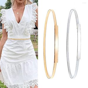 Belts Fashion Women Skinny Belt Simple Thin Slim Metal Waist Versatile Dress Gold Silver Color Elastic Buckle Adjustable