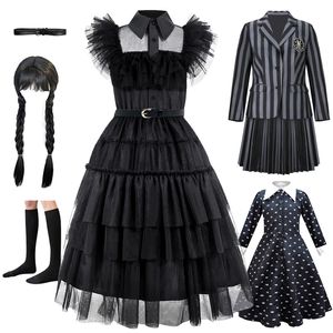 Girls Dresses Wednesday Black Lace Halloween Dress Up Birthday Party Performance Girl Role Playing 412 Years Old 230601