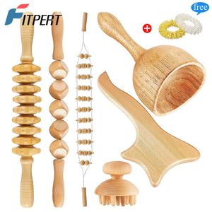 リラクゼーション1セットウッドセラピーマッサージツールMaderoterapia Kit Home Wood Massager Roller Wood Gua Sha Roller Manual Wooden Fascia Massage