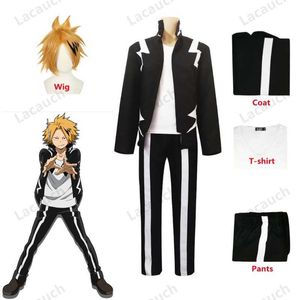 Trajes de anime Anime Cosplay Come My Hero Academia Kaminari Denki Perucas curtas grampo de cabelo preto uniforme terno Halloween festa de Natal roupa Z0602