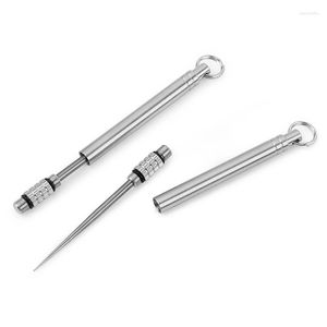 Colares com pingente Porta palito de titânio Chaveiro - Kit multiferramentas de viagem de metal Chaveiro Bolso Estojo palito de dente para acampamento ao ar livre