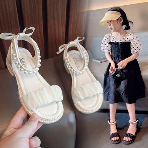 Sandaler Children's For Girls Summer Sweet Open Toe Pearl Kids Fashion Low Heeled All Match Shows Lace Party 230601