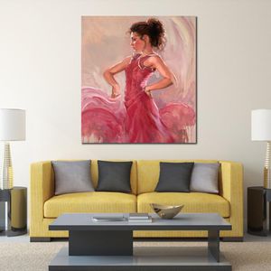 El boyalı dokulu figüratif tuval sanat kırmızı flamenko romantik gerçekçilik dans sanat eseri yatak odası için renkli dekor