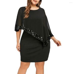 Casual Dresses Plus Size Sexig mjölk Silk Party Women Oregelbundet Cape Solid Color Sequin Decin BodyCon Midi Dress Summer 2023