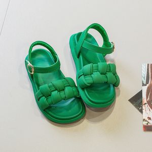 Sandals Summer Girls Little Princess Retro Knit Beach Shoes Baby Candy Green Color Breathable 230601