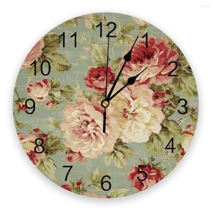 Wall Clocks Peony Flower 3d Clock Modern Design Farmhouse Decor Kitchen Vintage PVC Round Living Room Decoration