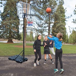Przenośny stojak na koszykówkę z kółkami dla dzieci młodzież regulowana wysokość 5,4 stóp - 7 stóp zastosowanie do bramki do koszykówki na świeżym powietrzu