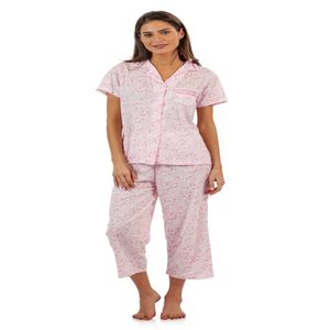Sıradan Geceler Dantel Trim Kadınlar Kısa Kollu Capri Pijama Seti