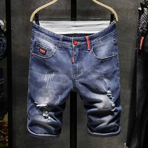 Nowe cienkie mycie dżinsowe Slim Fit Casual Shorts Zniszczone męskie dżinsy P230602
