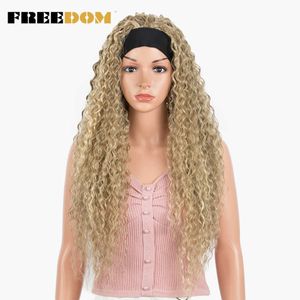 Synthetic Headband Wig Super Soft Long Blonde Curly Wigs 30 inch Deep Curly Wave Cosplay Wigs Heat Resistant Fiber 230524