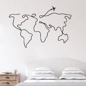 Adesivo de parede de mapa do mundo de viagem de linha simples para quarto decorativo removível vinil decalque de parede criativo para decoração de casa mural novo design