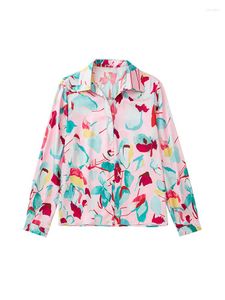 Kadın Bluzları YLJHQX 2023 Kadın Baskılı Gömlekler Bayanlar Günlük Uzun Kollu Tek Göğüslü Yakıtlı Yakası Plaj Bluz