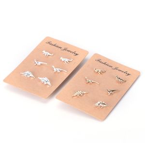 6PCS = 3Pairs Orecchini a bottone per piercing all'orecchio a forma di dinosauro animale punk Orecchini a bottone vintage da donna