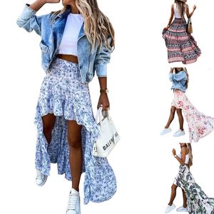 스커트 여성 불규칙한 밑단 긴 치마 Y2K 옷 패션 여름 가을 슬림 핏 프린트 스트리트웨어 230601