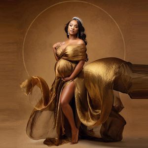 Abiti con spalle scoperte Scollo a V Abiti da gravidanza in tulle Aso Ebi Plus Size Abiti di maternità in rete per servizio fotografico Abito lungo da donna Africe