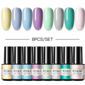 Sukienki Rosalind 8pcs Półprzepustny zestaw lakieru Pure Color Gel Poliska do paznokci