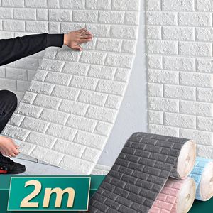 Adesivos de parede de tijolos 3D de 2 m de comprimento, decoração faça você mesmo, papel de parede autoadesivo à prova d'água para quarto de crianças, quarto, cozinha, decoração de parede doméstica