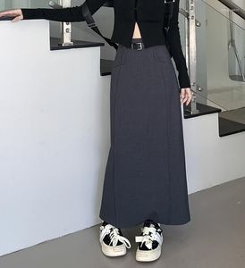 Röcke Vintage Frauen Gerade Langer Rock Herbst Winter Koreanischer Stil Hohe Taille Zurück Split 90er Jahre Streetwear