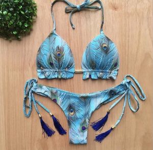 Mayo kızlar püsküller bikini bağları yular biquini push biquini strappy bandaj mayo plaj giyim mayo kadınları s ~ l